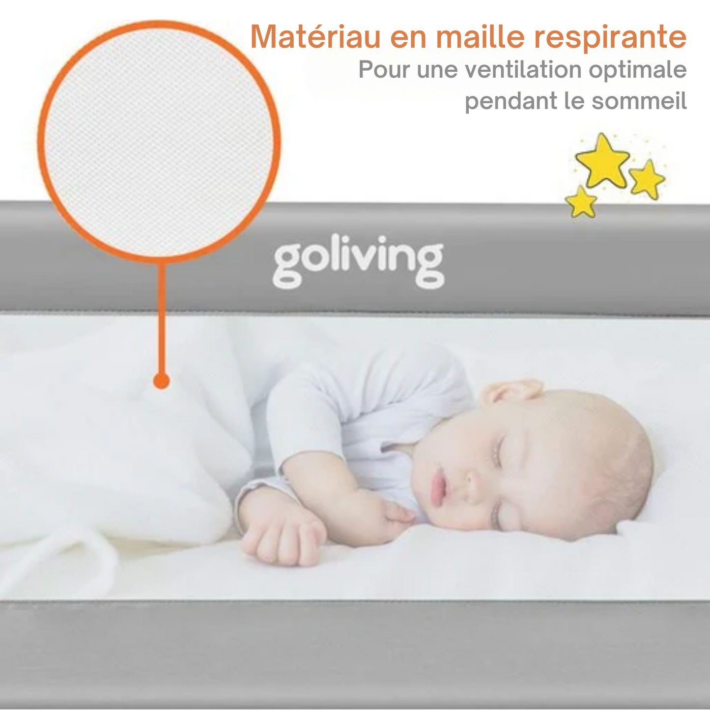 Barrière de lit pliable - Goliving - Max 27 kg - 120 x 45 x 42 cm - Gris