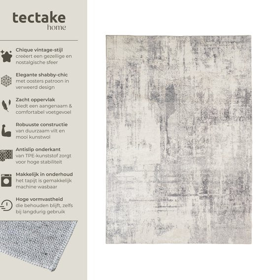 Tapis tectake® au design vintage - Tapis à poils courts pour le salon, la chambre d'enfant, la chambre à coucher ou le couloir - Lavable - Différentes dimensions - 240 x 340 cm - beige/gris