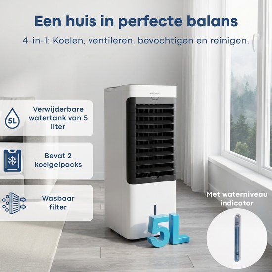 Aironex Aircooler / Refroidisseur d'air – Avec éléments de refroidissement, réservoir d'eau de 5 L, télécommande, minuterie et écran LED – Pour un rafraîchissement agréable – Ce n'est pas un climatiseur portable, mais une alternative efficace sans tuyau