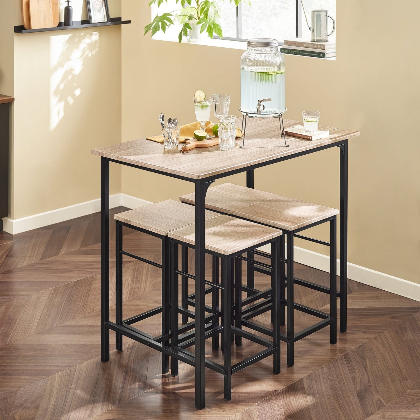 SoBuy Table de bar avec 4 tabourets - Moderne - max 120 kg - Noir / Marron