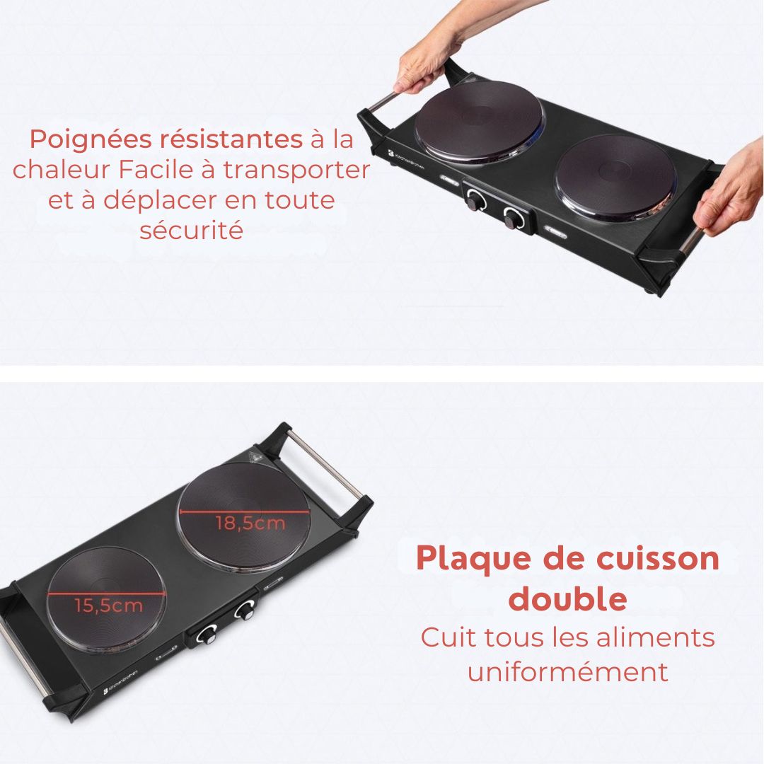 Plaque de cuisson KitchenBrothers  - 2 foyers - 54,3 x 22,8 x 10 cm - 2500W - Noir