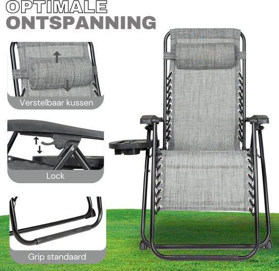 Vaive Luxury Garden Chairs Duoset - Chaise de jardin et chaise longue réglables - 30°-90° réglable - Jardin - Métal - Gris
