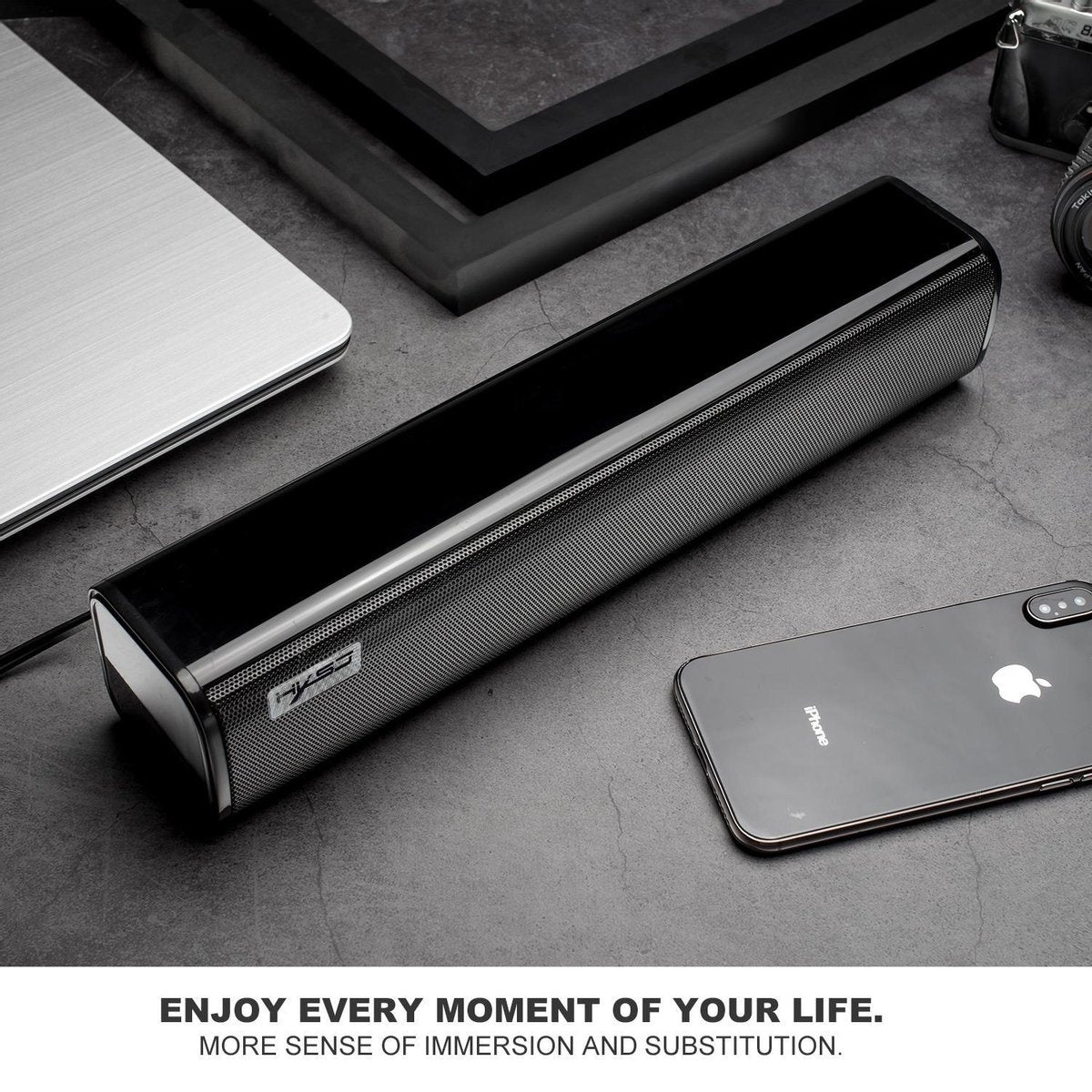 HXSJ Q2 Soundbar PC Speaker - USB - pour ordinateurs de bureau / portables / téléviseurs intelligents / projecteurs - Noir