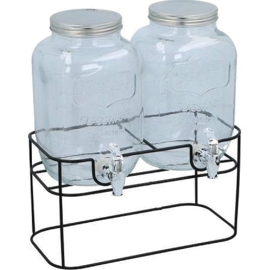 Merkloos Distributeur de boissons double élégant 2x 4 litres Support inclus 33x17x32cm