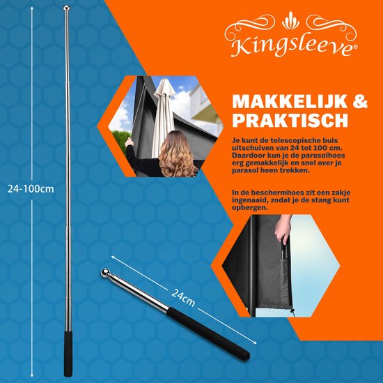 Kingsleeve Housse de parasol jusqu'à Ø350cm - Résistant aux intempéries Robuste - Gris
