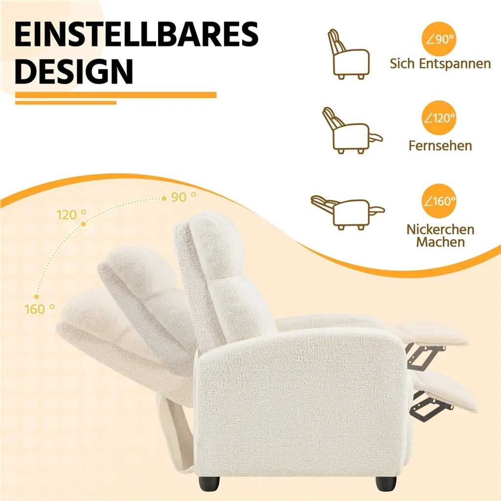 Fauteuil de détente Yaheetech - Dossier réglable - Repose-pieds - Bouclé - Crème