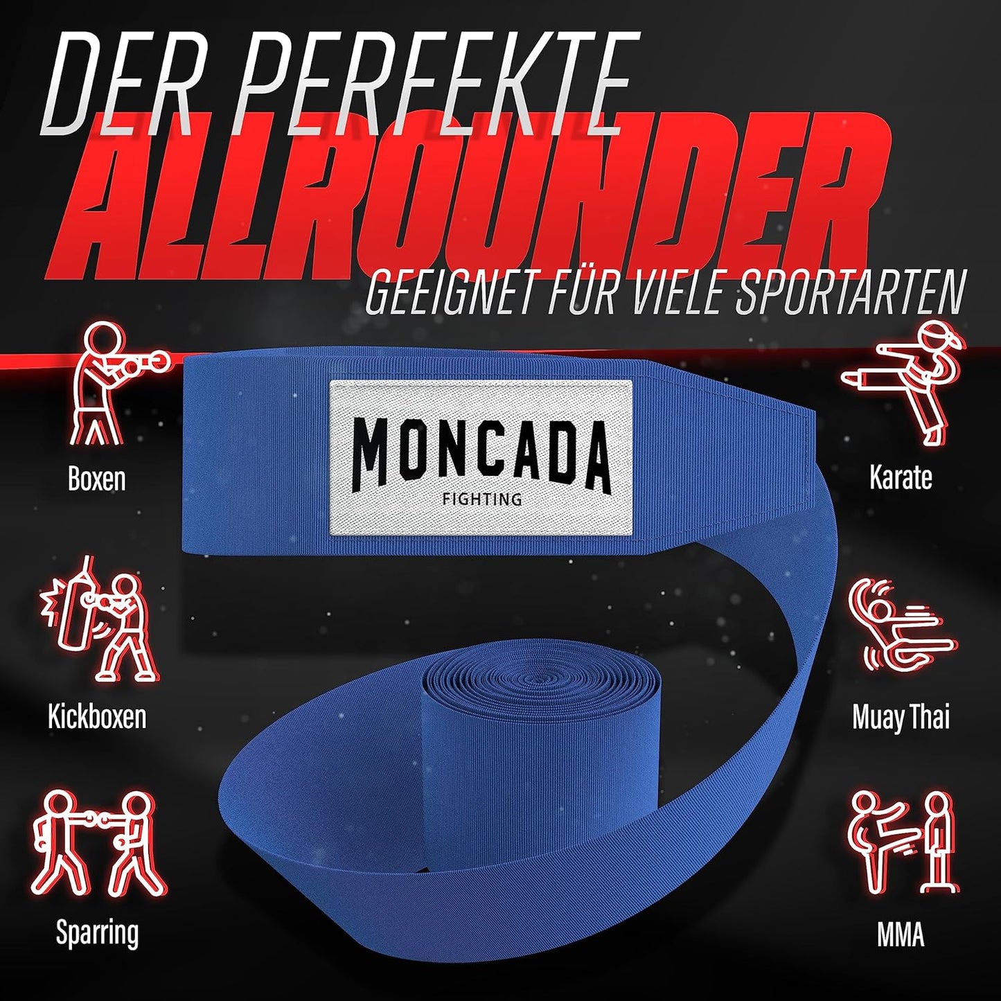 Bandage de boxe de combat Moncada - 4m - Bleu