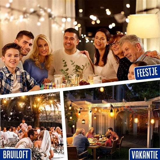 SHINE - Guirlande lumineuse d'extérieur - Guirlande lumineuse alimentée par l'énergie solaire - Cordon lumineux à leds solaires - Luminaires de fête - Guirlande lumineuse - Luminaires de jardin - Luminaires d'ambiance classiques - 15 mètres d'ampoules à l