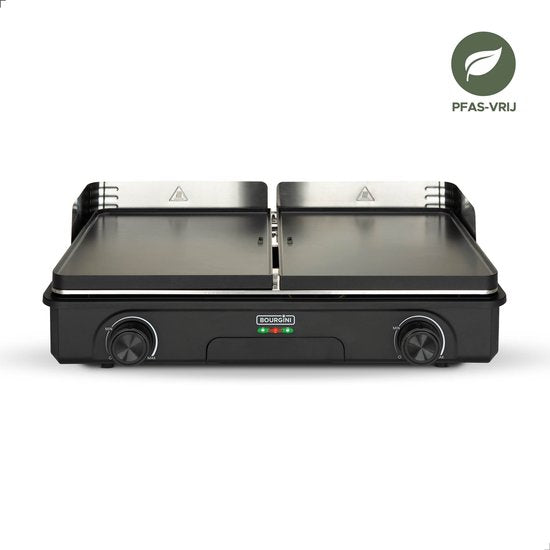 Bourgini Plancha Pure pour 8 - Revêtement céramique (sans PFAS) - Électrique - Gril sain - Plaque de cuisson - Plaque grill - Plaque tournante striée et plate