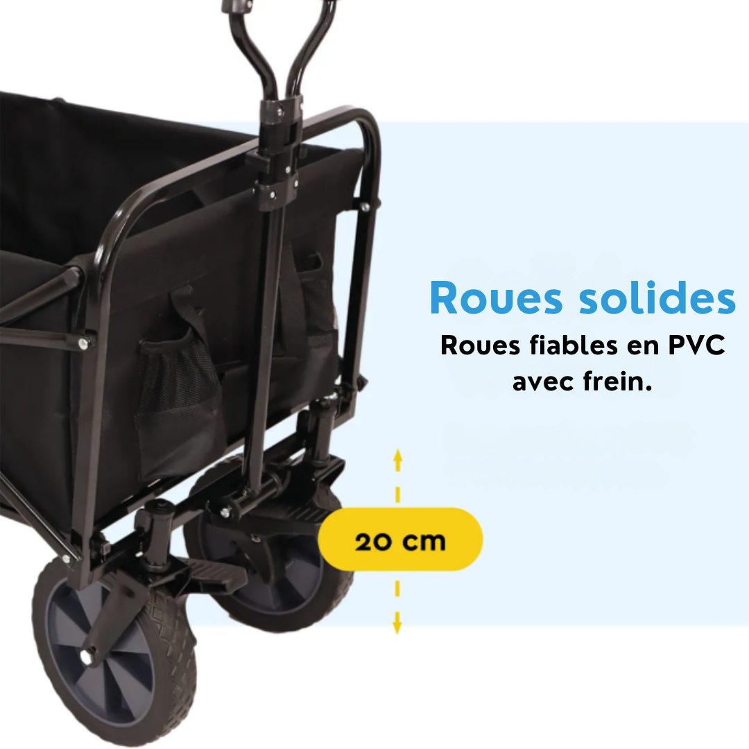 BRASQ Wagon pliable - 100 litres - Capacité 90 KG - Roues pivotantes avec frein - 90x51x100 CM - Poignée réglable - Noir
