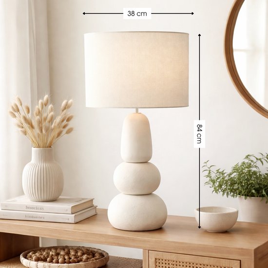 Lampe de table Mica Decorations Menko pour salon - Lampe décorative avec abat-jour - Lampe de bureau, lampes de table pour salon - 84 x ⌀38 cm - 60 W E27 IP20 - Crème