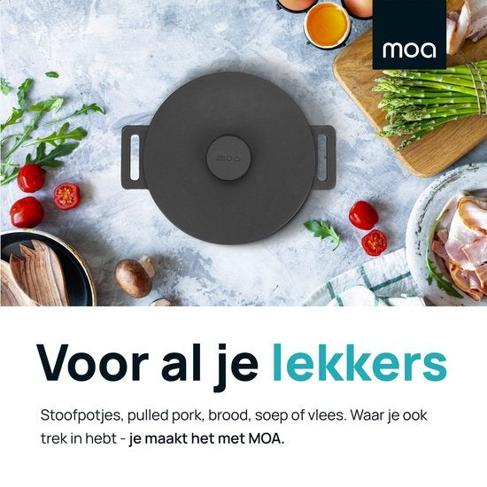 MOA Casserole en fonte - Capacité 4,75 litres - 26CM - Ronde - Toutes sources de chaleur - Egalement pour induction - Poids 5,8 kg - Noire - MOAMC26B