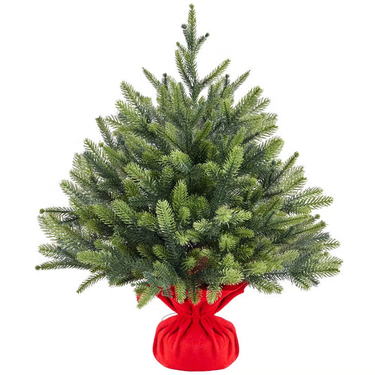 Yaheetech Arbre de Noël Artificiel Mini - 61 cm - avec 62 branches et une base en béton lourd et une couverture décorative en tissu rouge - pour table et rebord de fenêtre - Polyéthylène vert et métal - 58 x 58 x 61 cm