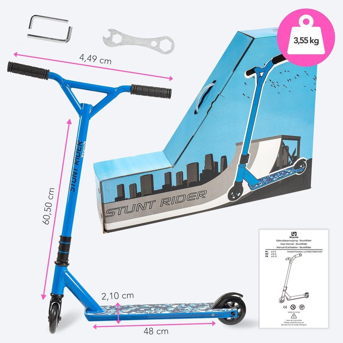 LifeGoods StuntRider - Scooter cascadeur - Étape 8+ Years - Roues 100mm - Garçons/Filles - Bleu