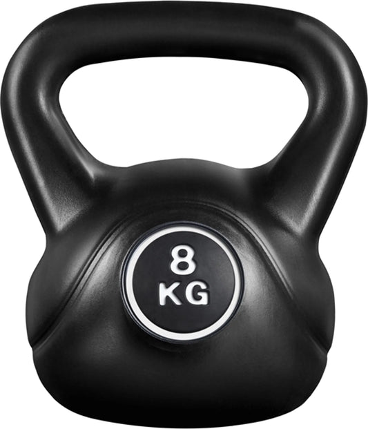 Yaheetech Kettlebell 8 kg - Poignée large, base plate et design anti-roulement - Pour la musculation et la gym à domicile - Plastique noir et béton - 22.5 x 19.5 x 26 cm