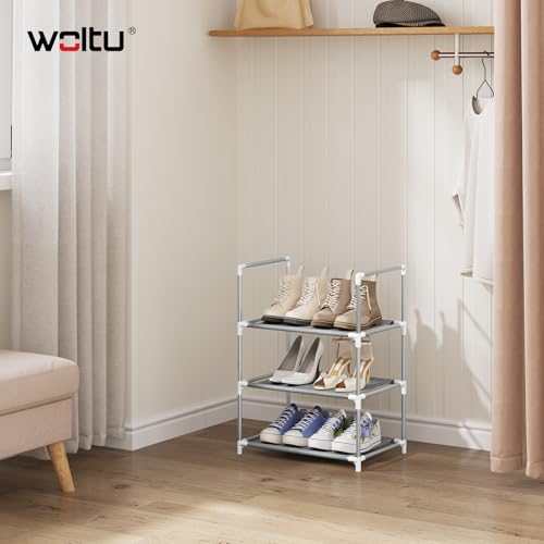 Woltu Shoe Rack 3-layer - Rangement compact pour chaussures avec étagères étroites, gris, 41 x 28 x 55 cm