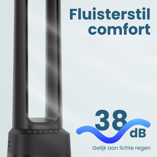 Ventilateur colonne Auronic - Modèle 2 en 1 sans pales - Purificateur d'air avec filtre HEPA - Ventilateur - 10 vitesses - Télécommande - 105 cm - Noir