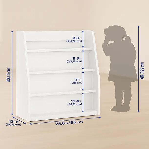 Étagère à livres pour enfants WOLTU Blanche - 58,5 x 18 x 81 cm - 3 compartiments - MDF