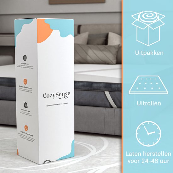 CozySense® Topper 90x200 - Surmatelas - Matelas de terrasse - Mousse à mémoire de forme avec gel réfrigérant - CertiPUR® - Fermeté douce - 8 CM - Housse lavable