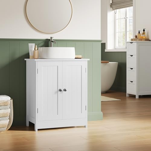 Woltu Meuble de salle de bain avec étagère réglable - MDF blanc - 50 x 60 x 30 cm