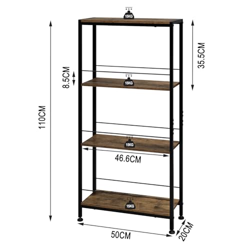 Woltu Storage Cabinet Narrow 4 Shelves Industrial - MDF + Metal - Rustic Brown + Black - 50 x 20 x 110 cm