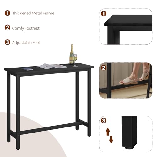 Woltu Bar Table Table Bistro - Structure en acier et plateau en aggloméré noir - 120x40x100 cm