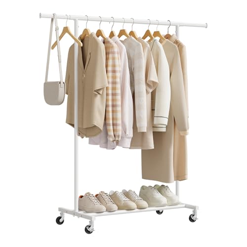 Woltu Porte-vêtements à roulettes et rack de rangement blanc - Réglable de 92,5 à 132,5 cm - Capacité de charge maximale de 70 kg