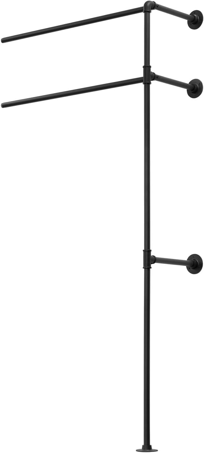 Woltu Industrial Wall Wardrobe with Double Clothes Rod - Black - 92 x 31 cm - Space-saving Open Cabinet System