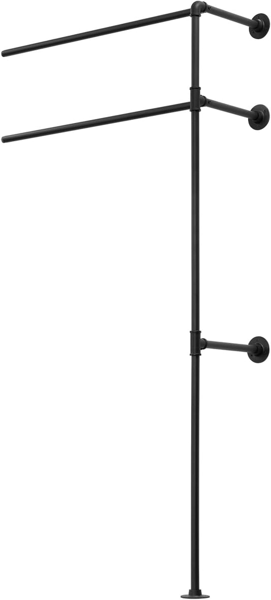 Woltu Industrial Wall Wardrobe with Double Clothes Rod - Black - 92 x 31 cm - Space-saving Open Cabinet System