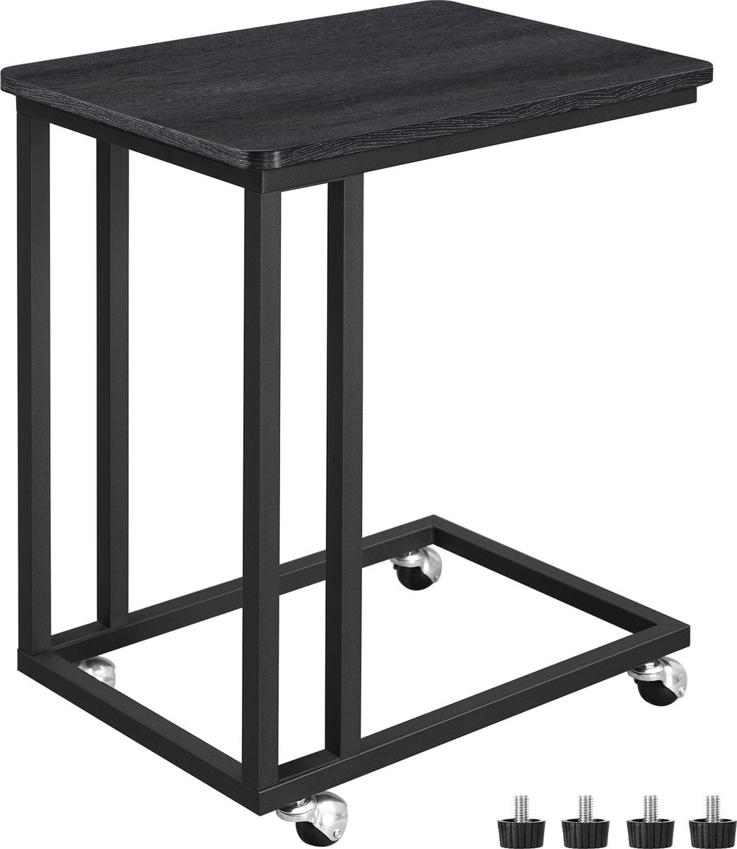 O'DADDY® Table d'appoint - tables d'appoint - table d'appoint en métal et bois - table d'appoint - tables basses - table d'appoint noire - table de chevet à roulettes - table d'appoint à roulettes - table d'appoint - tables d'appoint à roulettes - 50 x 35