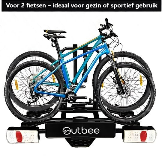 Outbee Porte-vélos - Porte-vélos vélos électriques 2 - Porte-vélos barre d'attelage - Avec support de plaque d'immatriculation - Noir