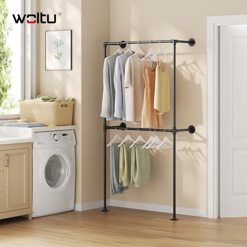 Woltu Open Wall Cabinet Industrial Black - Portemanteau mural avec 2 tringles 102,5 x 187 x 36,5 cm