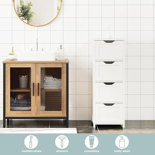 Esituro Armoire de toilette SBP0020 Avec 4 Tiroirs - MDF Blanc - Compact et Spacieux 24 x 26 x 16 cm