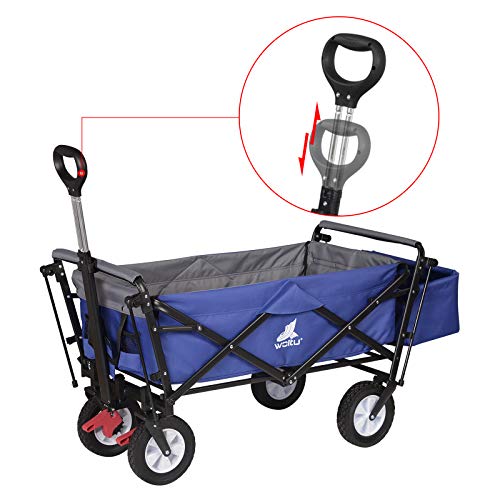 Chariot de transport Woltu pliable - châssis robuste en acier bleu - capacité de 80 kg, avec frein et pare-soleil amovible - 4 roues pivotantes 100x50x90 cm