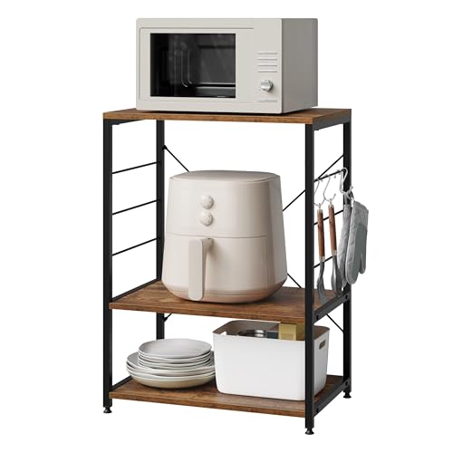 Woltu Kitchen Rack with 4 S-Shaped Hooks - Chariot de cuisine en acier avec étagères en MDF - Noir - 60 x 40 x 82 cm