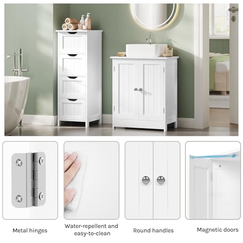 Woltu Meuble de salle de bain avec étagère réglable - MDF blanc - 50 x 60 x 30 cm