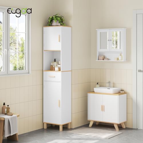 Eugad Armoire de toilette avec 5 compartiments et 1 tiroir Blanc 40 x 180 x 30 cm