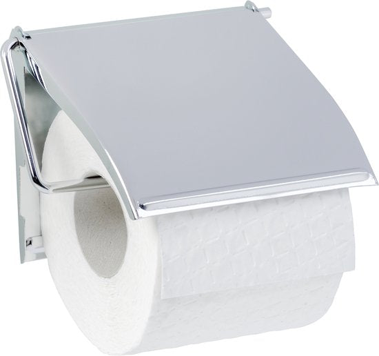 WENKO Porte-rouleau de papier toilette avec couvercle, finition chromée - Porte-rouleau de papier toilette - Porte-papier toilette