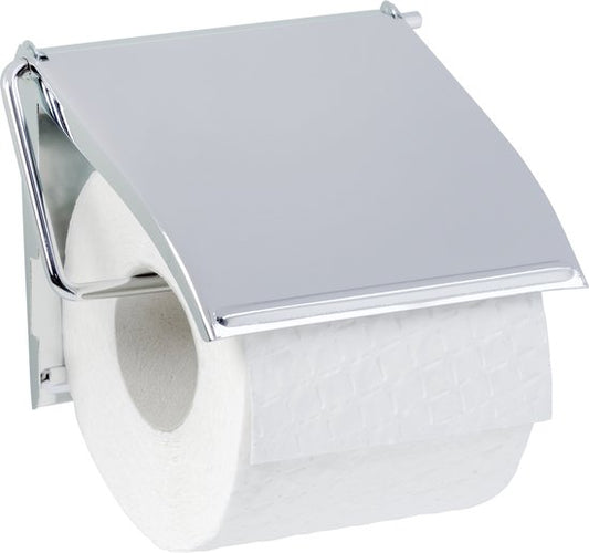 WENKO Porte-rouleau de papier toilette avec couvercle, finition chromée - Porte-rouleau de papier toilette - Porte-papier toilette