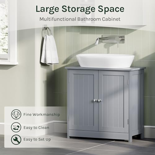 Woltu Meuble de salle de bain BZS02gr - Gris MDF - 60x60x30 cm - Rangement spacieux avec étagère réglable