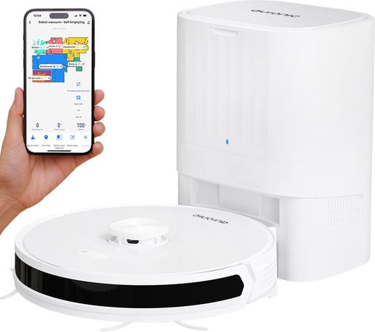 Auronic Robot Aspirateur - Avec fonction balayage - WiFi et App - Station de charge - Animaux domestiques - Robot balayeur - Navigation laser - Station de vidange automatique - Blanc