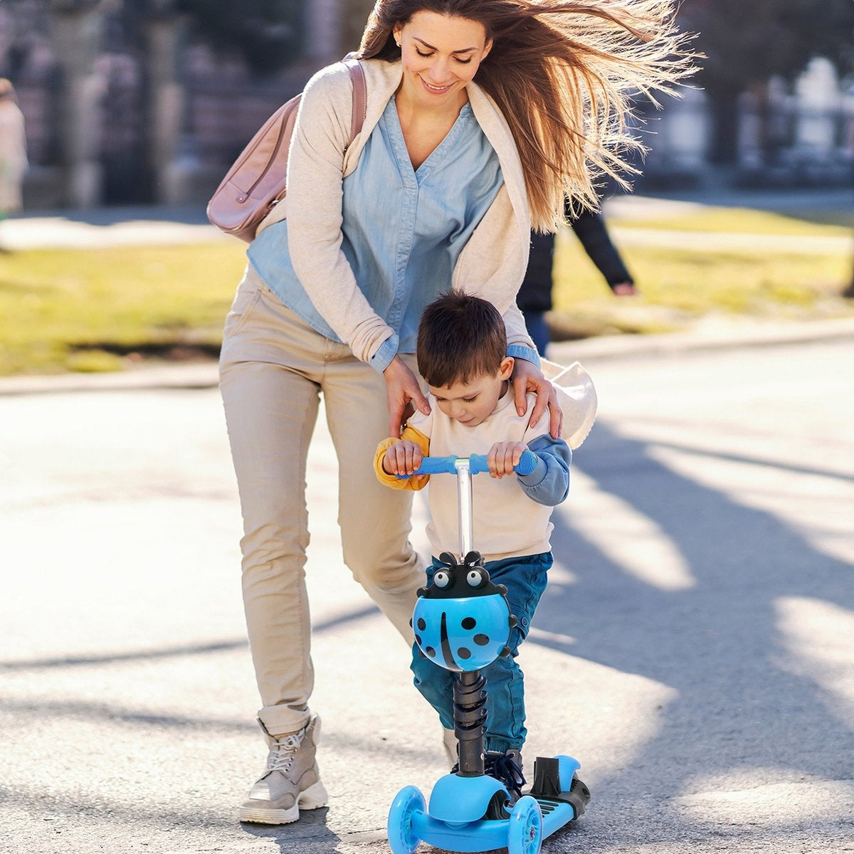 LifeGoods MultiRider - Scooter pour enfants avec barre de poussée - 3 -8 ans - Garçons/Filles - 3 roues lumineuses - Bleu