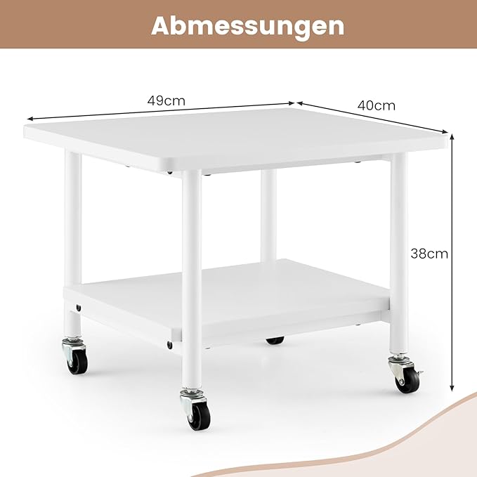 Table d'impression Coast à 2 niveaux et roulettes – 49 x 40 x 38 cm – Blanc