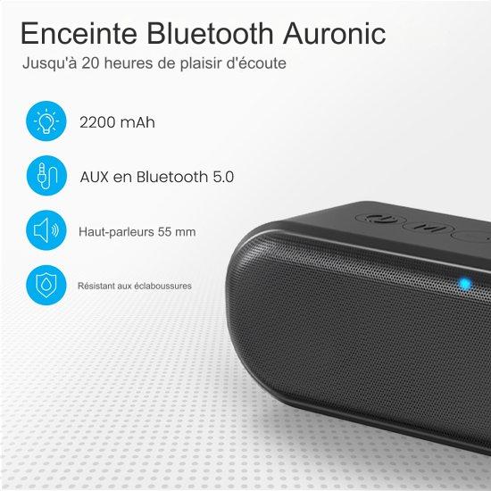 Enceinte Bluetooth Auronic - Boîte à musique sans fil - 20 heures d'écoute de musique - Extra Bass - Noir
