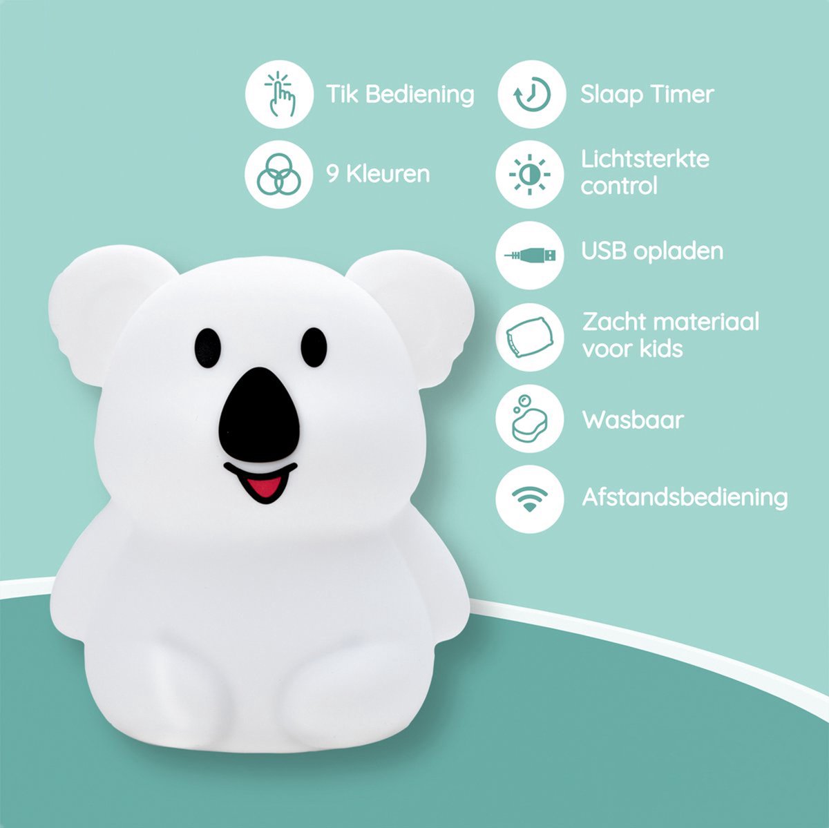 Veilleuse Sleepy Friends Koala Kids - LED 8 couleurs - Rechargeable par USB - Dimmable - Télécommande tactile - 95x97x100 mm