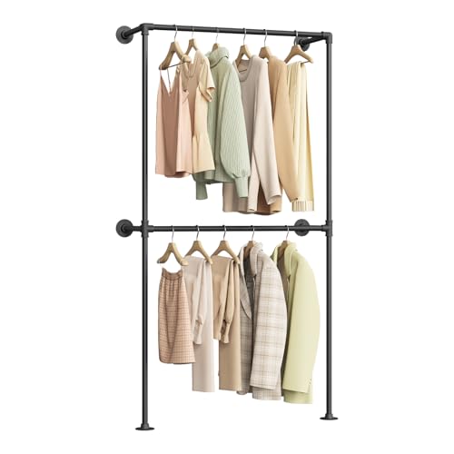Woltu Open Wall Cabinet Industrial Black - Portemanteau mural avec 2 tringles 102,5 x 187 x 36,5 cm