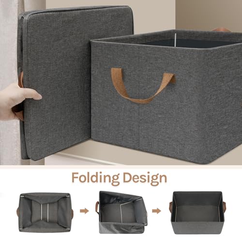Woltu Boîte de rangement pliable Lot de 5 - Organisateur en tissu gris avec poignées - 47 x 28 x 20 cm