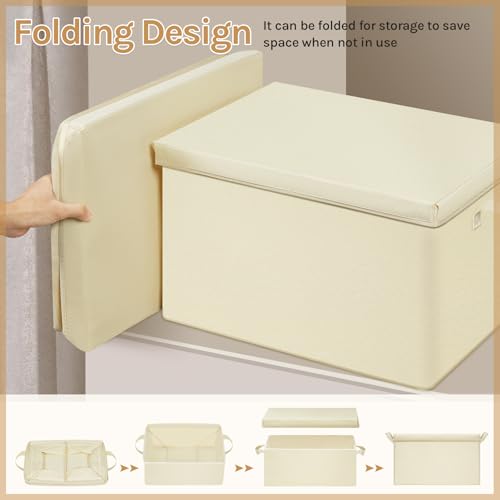 Woltu Boîte de rangement avec couvercle Lot de 5 - Boîte pliable en tissu avec poignées - Crème - 48 x 30 x 36 cm