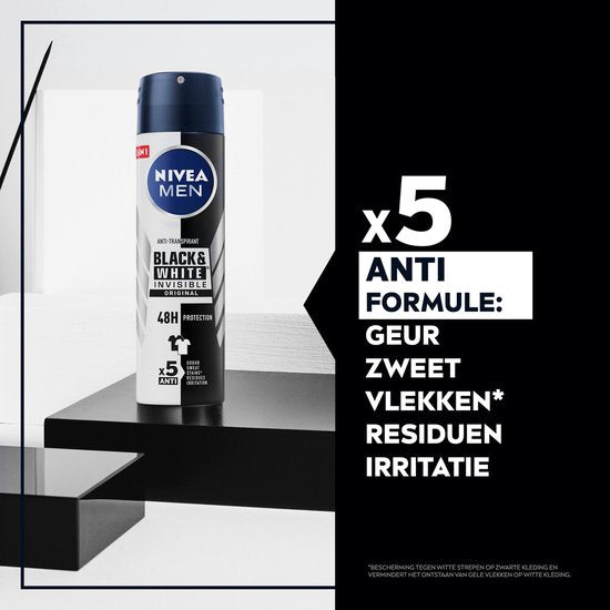 Déodorant en spray NIVEA Men Invisible pour Black & White - 150 ml