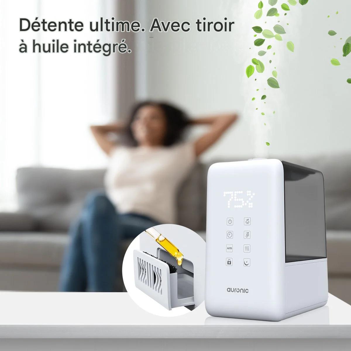 Humidificateur Auronic - 3 modes de nébulisation - Capacité du réservoir 6L - 60m2 - Filtre à eau inclus - Blanc